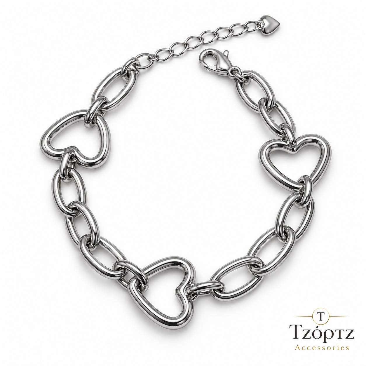 11014 Βραχιόλι με Κρίκους & Καρδιές – Silver Hearts - Image 1