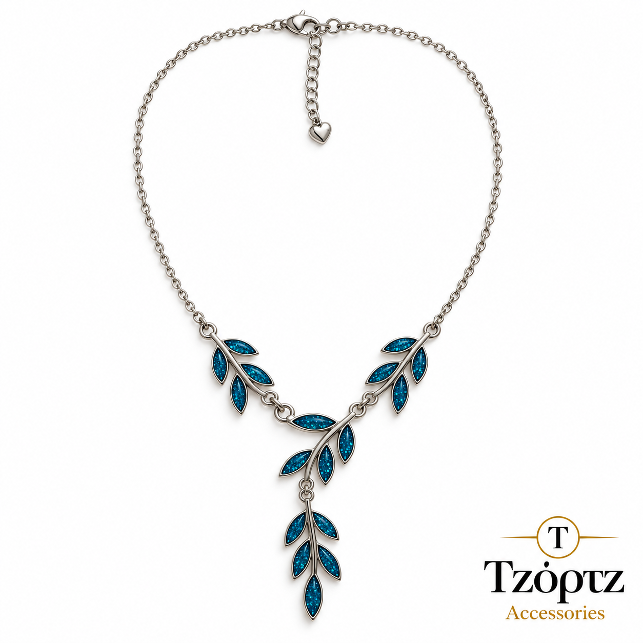 file_000000006fa481f591ffc0a194d42ac2 Κολιέ με Λαμπερά Φύλλα - Blue Olive - Image 1